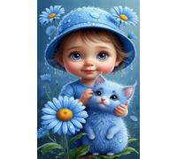 Puzzle 1200 Pezzi Ragazza Fiori Margherita Gatta Puzzle per Adulti, Difficile e Sfidante con Poster Idea Regalo per Appassionati Puzzle Classici