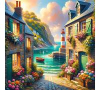 Puzzle 150 Pezzi,jigsaw puzzle per adulti 65x65 cm Città costiera con faro Puzzles Classici,puzzles impegnativo,Impossibile Difficile giochi per tutta la famiglia