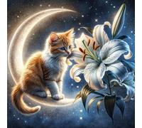 Puzzle 150 Pezzi,jigsaw puzzle per adulti 65x65 cm Giglio gatto lunare Puzzles Classici,puzzles impegnativo,Impossibile Difficile giochi per tutta la famiglia