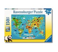 Puzzle Mappa del Mondo Animali Selvaggi XXL 150 pezzi