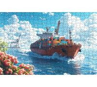 Puzzle 1500 Pezzi Flower Puzzle 1500 Pezzi Legno per Adulti Nave Portacontainer, Splendidamente Confezionato in Una Scatola di Cartone, Borsa Rete Portabilità per Regalo Donna 90x60cm RXPT-5034
