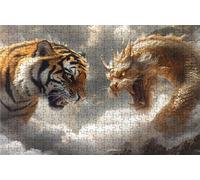 Puzzle 1500 Pezzi, Lotta Tra Drago E Tigre Puzzle 1500 Pezzi per Adulti, Giochi di Puzzles Drago Legno per Tutta la Famiglia, DIY Puzzles per Quadri Moderni Soggiorno Regalo Donna 60x90 CM RXPT-7909