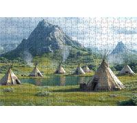 Puzzle 1500 Pezzi Tenda Indiana Puzzle 1500 Pezzi Legno per Adulti Montagna, Splendidamente Confezionato in Una Scatola di Cartone, Borsa Rete Portabilità per Regalo Donna 60 x 90cm RXPT-6338