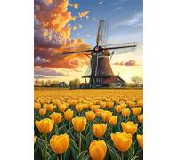 Puzzle 1500 Pezzi Tulipani Mulino Vento, Puzzle Giocattolo Decompressivo Intellettuale Educativo Divertente Gioco per Famiglie, Puzzles per Adulti 1500 Pezzi 87 x 57 cm