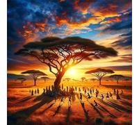 Puzzle 200 pezzi,28x28 cm puzzle per adulti,Un enigma impegnativo,Giochi di puzzles per tutta la famiglia, Regali per donne, Regali per uomini, Tema: Tramonto tra tribù africane