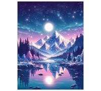 Puzzle 200 Pezzi,35x25 cm puzzles per adulti,Lago di montagna illuminato luna DIY Puzzle Arte,Educativi Stimolanti Puzzles Decorazioni per la Casa