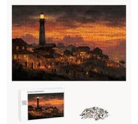 Puzzle 200 Pezzi - Faro & Città - Puzzle in Legno Durevole con Lettere sul Retro - 35 x 25 cm - Hobby Creativo Senza Polvere - Articolo per Collezionisti e 14 Anni in Su P3#423