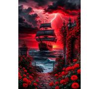 Puzzle 200 Pezzi per Adulti,Puzzles Artistico,Barca a vela del mare del fiore rosso puzzle fai da te Intrattenimento Creativo, puzzles Classico Regali per la casa
