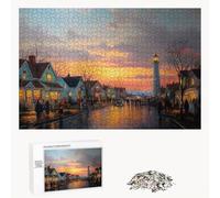 Puzzle 200 Pezzi - Piccola città & Faro - Puzzle in Legno Durevole con Lettere sul Retro - 35 x 25 cm - Hobby Creativo Senza Polvere - Articolo per Collezionisti e 14 Anni in Su P3#581