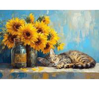 Puzzle 200 Pieces Girasole e gatto Puzzle Impossibili Giocattolo Intellettuale Adatto per Adulti O Bambini Sopra I 14 Anni, Calma La Tua Mente Riduce Lo Stress Di Lavoro Idea Regalo Uomo/Donna P-9