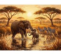 Puzzle 2000 Pezzi Adulti Elefanti Zebre Stagno 100x70cm, Puzzle Classico Antistress, Rompicapo per Esperti, Hard Difficult Challenging Puzzle Perfetto per Serate di Gioco