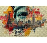 Puzzle 2000 Pezzi Città Puzzle 2000 Pezzi Legno per Adulti Statua Della Libertà, Splendidamente Confezionato in Una Scatola di Cartone, Borsa Rete Portabilità per Regalo Donna 100x70 CM RXPT-401