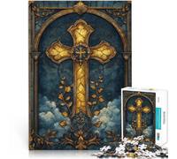 Puzzle 2000 pezzi per adolescenti Croce dorata in vetro colorato apprendimento educativo Ogni pezzo è unico - Gioco divertente e stimolante per tutta la famiglia 70x100cm