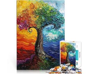 Puzzle 2000 pezzi per adolescenti Dipinto astratto di albero con vortice arcobaleno Gioco educativo per famiglie Opera d'arte 70x100cm