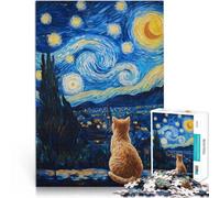 Puzzle 2000 pezzi per adolescenti Dipinto di gatto nella notte stellata Giocattoli educativi Lista dei desideri con Babbo Natale 70x100cm