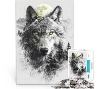 Puzzle 2000 pezzi per adolescenti Doppia esposizione della luna del lupo Difficile Duro Ogni pezzo è unico - Gioco divertente e stimolante per tutta la famiglia 70x100cm