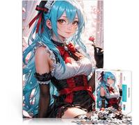 Puzzle 2000 pezzi per adolescenti Elegante cameriera anime con capelli color acquamarina in un ambiente floreale Rompicapo per Regalo divertente 70x100cm
