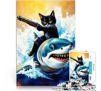 Puzzle 2000 pezzi per adolescenti Gatto che cavalca uno squalo Allena il tuo cervello e le tue mani Lista dei desideri con Babbo Natale 70x100cm