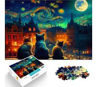 Puzzle 2000 pezzi per adolescenti Gatto della notte stellata Per il divertimento in famiglia con poster abbinato e foglio di quiz 70x100cm