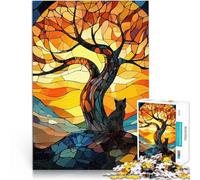 Puzzle 2000 pezzi per adolescenti Gatto e albero in vetro colorato Assemblaggio del modello con poster abbinato e foglio di quiz 70x100cm