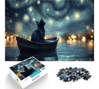 Puzzle 2000 pezzi per adolescenti Gatto in barca sotto il cielo stellato Gioco rompicapo con pezzi completamente interconnessi di forma casuale 70x100cm
