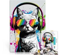 Puzzle 2000 pezzi per adolescenti Gatto simpatico con le cuffie Gioco intellettuale giocattolo offerte come regali per tutta la famiglia 70x100cm