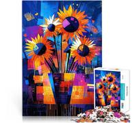 Puzzle 2000 pezzi per adolescenti Girasoli - Van Gogh reinterpretato in un vibrante astratto Rompicapo con poster abbinato e foglio di quiz 70x100cm