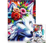 Puzzle 2000 pezzi per adolescenti Lupo maestoso in fiore in acrilico Sollievo dallo stress con poster abbinato e foglio di quiz 70x100cm