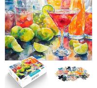 Puzzle 2000 pezzi per adolescenti Natura morta con cocktail ad acquerello Analisi e logica con poster abbinato e foglio di quiz 70x100cm