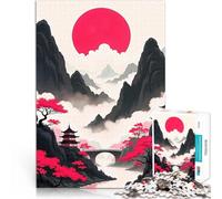 Puzzle 2000 pezzi per adolescenti Paesaggio delle montagne giapponesi sotto la luna rossa Sfida difficile Migliorare la memoria 70x100cm
