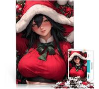 Puzzle 2000 pezzi per adolescenti Ragazza anime con cappello da Babbo Natale a Natale Sollievo dallo stress per la decorazione della casa 70x100cm