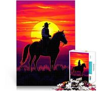 Puzzle 2000 pezzi per adolescenti Silhouette di cowboy al tramonto Rompicapo con pezzi completamente interconnessi di forma casuale 70x100cm