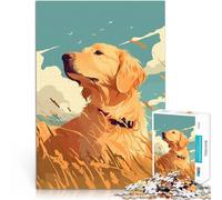 puzzle 2000 pezzi per adulti Bellissimo Golden Retriever calmo in campo - Illustrazione minimalista Gioco rompicapo Adatto alle coppie 70x100cm