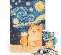 puzzle 2000 pezzi per adulti Birra all'arancia e gatto Notte stellata Rompicapo Decorazione murale Regali unici per compleanno e Natale 70x100cm