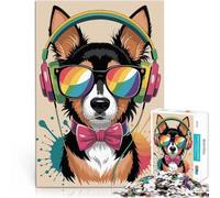 puzzle 2000 pezzi per adulti Cane con cuffie e occhiali arcobaleno Gioco di famiglia per e Regalo di compleanno, regali, arte murale 70x100cm