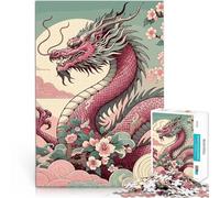 puzzle 2000 pezzi per adulti Drago rosa asiatico con fiori di ciliegio Gara di velocità delle mani con poster abbinato e foglio di quiz 70x100cm