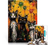 puzzle 2000 pezzi per adulti Gatti felici con fuochi d'artificio Divertimento in famiglia Gioco educativo per compleanno e Natale 70x100cm