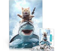 puzzle 2000 pezzi per adulti Gatto che cavalca uno squalo Gioco intellettuale giocattolo Decorazione murale Regali unici per compleanno e Natale 70x100cm