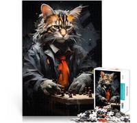 puzzle 2000 pezzi per adulti Gatto che gioca a scacchi dipinto Vacanza a casa: uccidere il tempo con poster abbinato e foglio di quiz 70x100cm