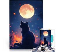 puzzle 2000 pezzi per adulti Gatto che osserva la luna Antistress Vacanza in patria Uccidere il tempo con poster abbinato e foglio di quiz 70x100cm