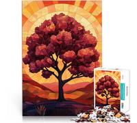 puzzle 2000 pezzi per adulti Silhouette di albero al tramonto, vetro colorato Gioco intellettuale Migliorare l'amore tra le coppie 70x100cm