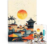 puzzle 2000 pezzi per adulti Tramonto sul paesaggio urbano asiatico Rompicapo Decorazione murale Regali unici per compleanno e Natale 70x100cm