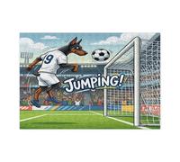Puzzle 2026 con cane dobermann da calcio per adulti, 300 pezzi, puzzle stampati in legno con immagine di cucciolo che saltano, decorazioni con motivo sportivo per feste di intrattenimento