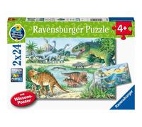 Puzzle 2x24 pezzi i dinosauri e i loro habitat Con poster di conoscenz