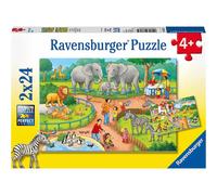 Puzzle 2x24 pezzi Un giorno allo zoo da 4 anni Due puzzle per un diver