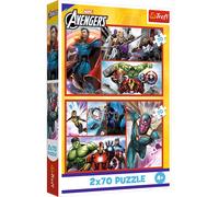 Trefl 2in1: Marvel The Avengers, Diventa un Eroe-2 x 70 Pezzi, Coppia di Puzzle per Bambini dai 4 anni, Multicolore, 34439