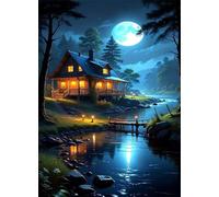 Puzzle 30 Pezzi Moon Cottage River 25 x 20 cm Puzzle per Adulti, Giochi Educativi Intrattenimento Creativo Puzzles Classici per Adulti 30 Pezzi Giochi per Tutta la Famiglia