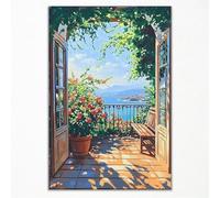 Puzzle 30 Pezzi per Adulti Balcone fiorito sul mare, Intrattenimento Creativo, Divertimento, puzzle 30 pezzi Arte, Idea Regalo per Amore e Amico