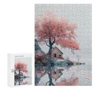 Puzzle 300 PCS Cherry Blossom Serenity Lake House Puzzle Per Adolescenti Migliora La Memoria Allena Il Cervello E Le Mani Giocattoli Avvincenti Per Coltivare La Pazienza 300 PCS