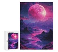 Puzzle 300 PCS Per Adolescenti Alien Landscape with Pink Planet Puzzle Per Adolescenti Migliora La Memoria Difficile Da Completare Divertimento in Famiglia E Serata Di Giochi 300 PCS